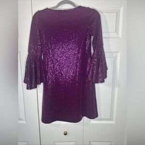 Vince Camuto Women's Purple Sequin 3/4 Bell‎ Sleeve Dress | Size XXS